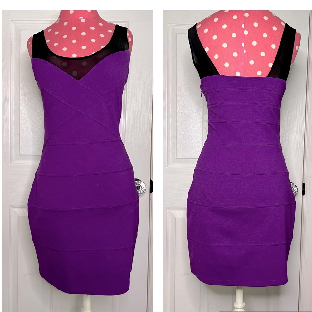 3/15 Express bodycon bandage dress in purple and black sweetheart neckline sz S